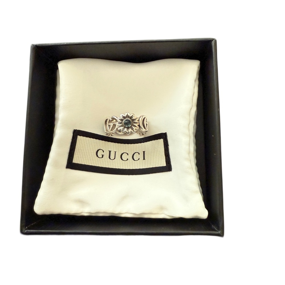Gucci Double G Mother Of Pearl Turquoise Sterling Silver Ring Size 13 (6.5 US) - Picture 5 of 9